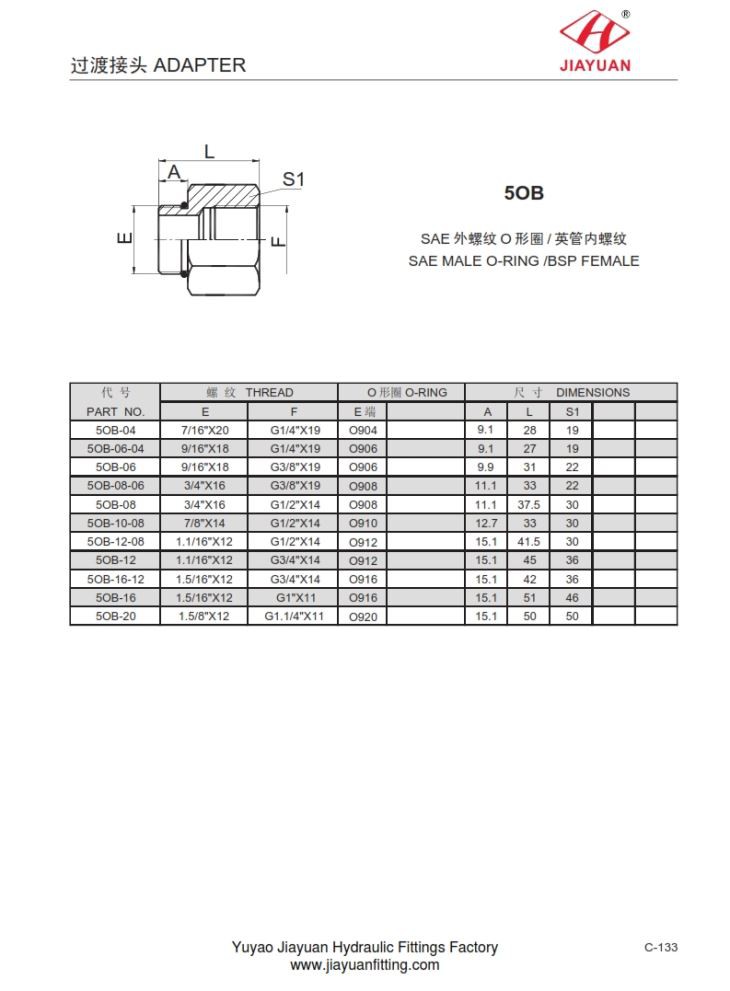 SAE hann-O-ring BSP kvinnelig adapter